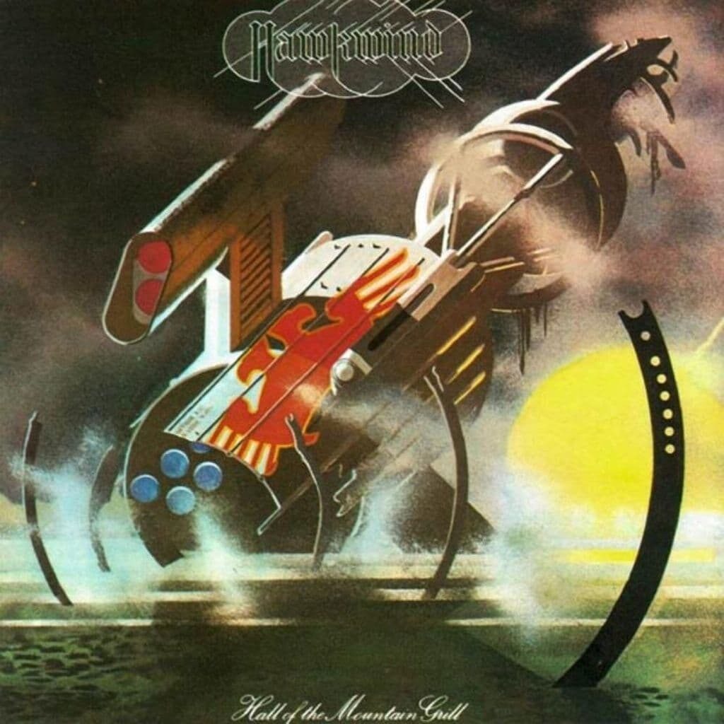 Hall of the Mountain Grill - HAWKWIND - 1974 | hard rock | heavy metal | progressive rock | art rock. album studio des furious spacemen, un must absolu pour les fans de vols acides et de descentes contrôlées.